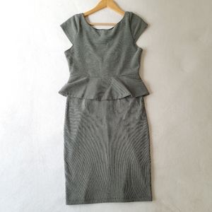 Alice and Olivia Black/Beige Stretch Knit Open Back Striped Peplum Dress MEDIUM